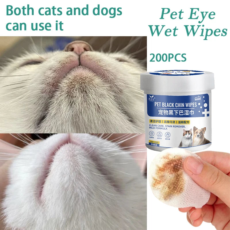 200pcs Pet Eye Cleaning Wipe Ear Towel,Gentle Tear Stain Remover Tissue For Dogs And Cats,Pets Black Chin Non Woven Wash Pads