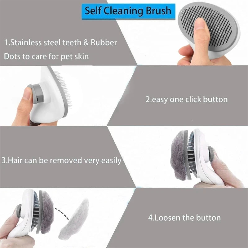 Pet Dog Hair Brush Cat Comb Self Clean Shedding Brush Stainless Steel Comb for Long Hair Dogs Hair Remover Pets Dogs Accessories