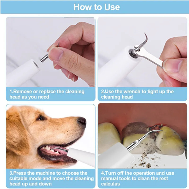 Ultrasonic Toothbrush Dog Calculus Remover, Pet Tooth Scaler, Tooth Cleaning Tool Plaque Pet Dental Care Kit Pet Tartar Remover